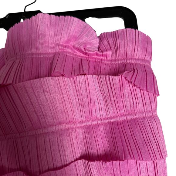 Aje Palladium Ruffled Strapless Ruffled Pleated Gauze Pink Mini Dress Size 12 - Picture 8 of 14